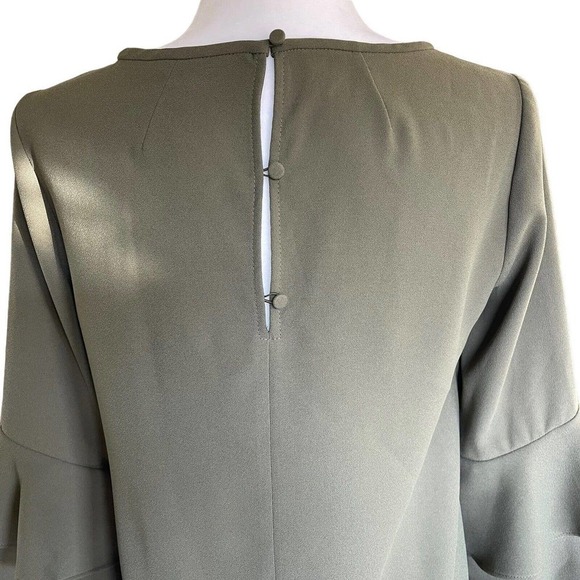 J. Crew Womens Lanatiered Crepe Ruffle Bell Sleeve Blouse Size 2 Green Excellent - Picture 4 of 10